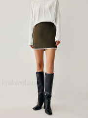 Embroidered Trim Graceful Mini Skirt ArmyGreen / XS Skirts