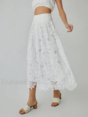 Eyelet Rosebud Graceful Pattern Maxi Skirt Skirts