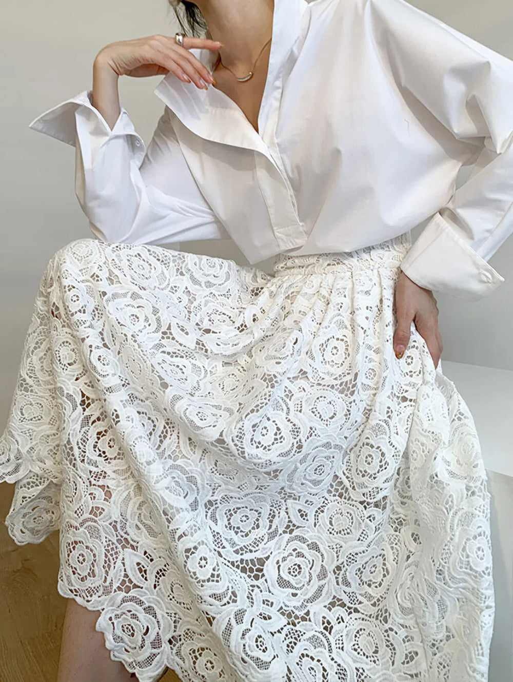 Eyelet Rosebud Graceful Pattern Maxi Skirt Skirts