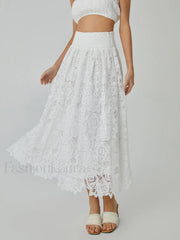 Eyelet Rosebud Graceful Pattern Maxi Skirt Skirts