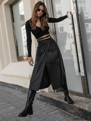 Eyes On Me Trendy Belted Leather Skirt Skirts