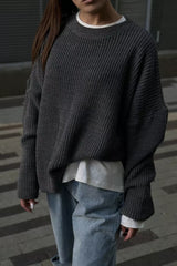 Casual Crew Neck Loose Solid Sweater