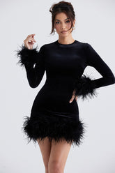 Knit Fuzzy Cuff Hem Cocktail Dress S / Black