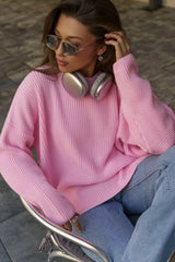 Casual Crew Neck Loose Solid Sweater