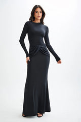 Long Sleeve Crew Neck Maxi Dress Black / S