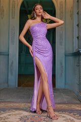 Hand Beaded One Shoulder Slit Formal Dress