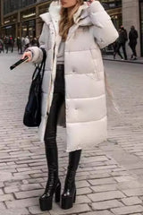 Colorblock Mid-Length Hooded Puffer Puffer Jacket