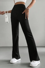 High Waist Ribbed Flared Knit Pants