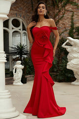 Off-Shoulder Sleeveless 3D Floral Maxi Dress S / Red