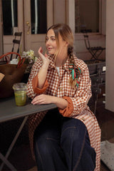 Checkered Lapel Midi Trench Overcoat