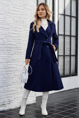 Wool Lapel Long Belted Double Overcoat