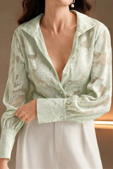 Casual Jacquard Turtleneck Blouse