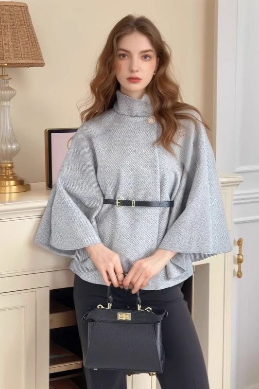 Belted Wool Cape Coat Grey / S