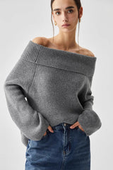 Off Shoulder Knit Pullover Sweater