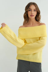 Solid Color Off Shoulder Knitted Sweater