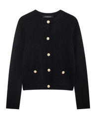 Cropped Knit Pocket Cardigan Black / S