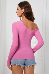 Slanted Neckline Bodycon Knit Top