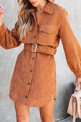 Corduroy Belted Pocket Detail Overcoat