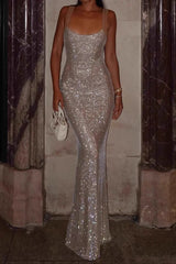 Sequin Diamond Bodycon Maxi Dress XS / Silver