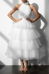 Blue Tiered Ruffle Mesh Party Dress XS / White