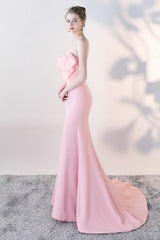 Bow Strapless Mermaid Maxi Party Dress Pink / S