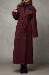 Long Notched Lapel Wool Blend Overcoat