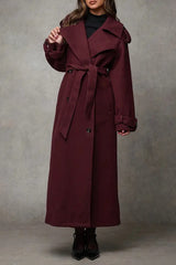 Long Notched Lapel Wool Blend Overcoat