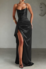 Long Slip Elegant Party Dress S / Black