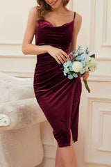 Velvet Ruched Split Party Dress