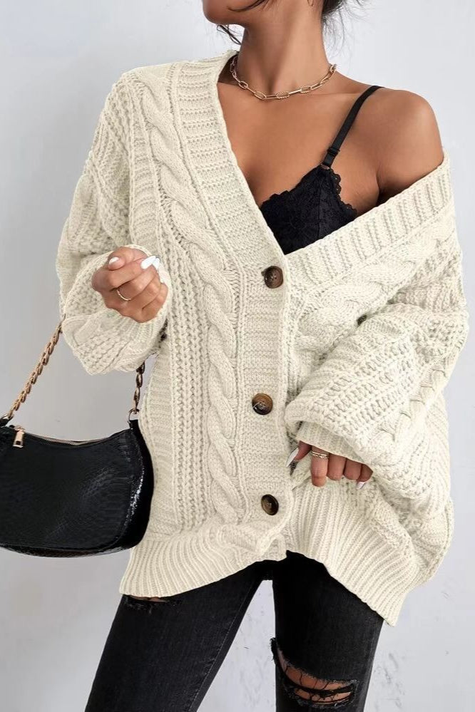 Lantern Sleeve Cable Knit Sweater