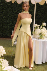 Solid Bustier High Slit Formal Dress
