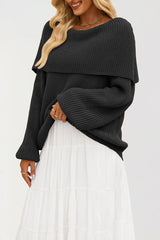 Off Shoulder Loose Knit Pullover Sweater Black / S