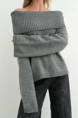Solid Color Off Shoulder Knitted Sweater