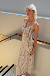 Polka Dot Halter Neck Sleeveless Maxi Dress