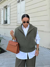 Fashion Solid Lapel Soft Women’s Knit Vest Sleeveless Loose Sweater Sweaters L