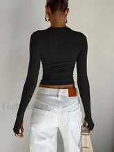 Fashion Women Long Sleeve Crew Neck Crop Top