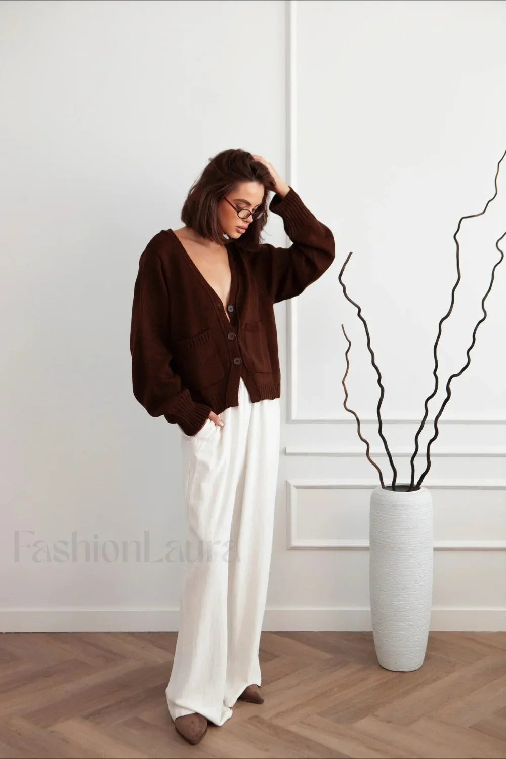 Fashionable Loose Fit V Neck Knit Sweater