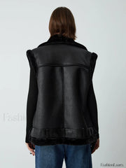 Faux Fur Graceful Leather Vest Vests