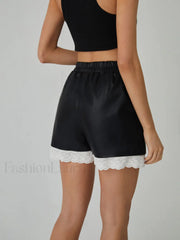 Faux Leather Graceful Lace Patchwork Shorts Shorts