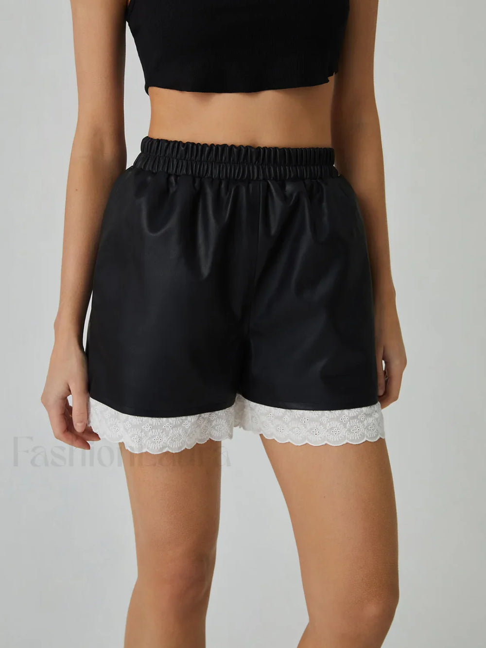 Faux Leather Graceful Lace Patchwork Shorts Shorts