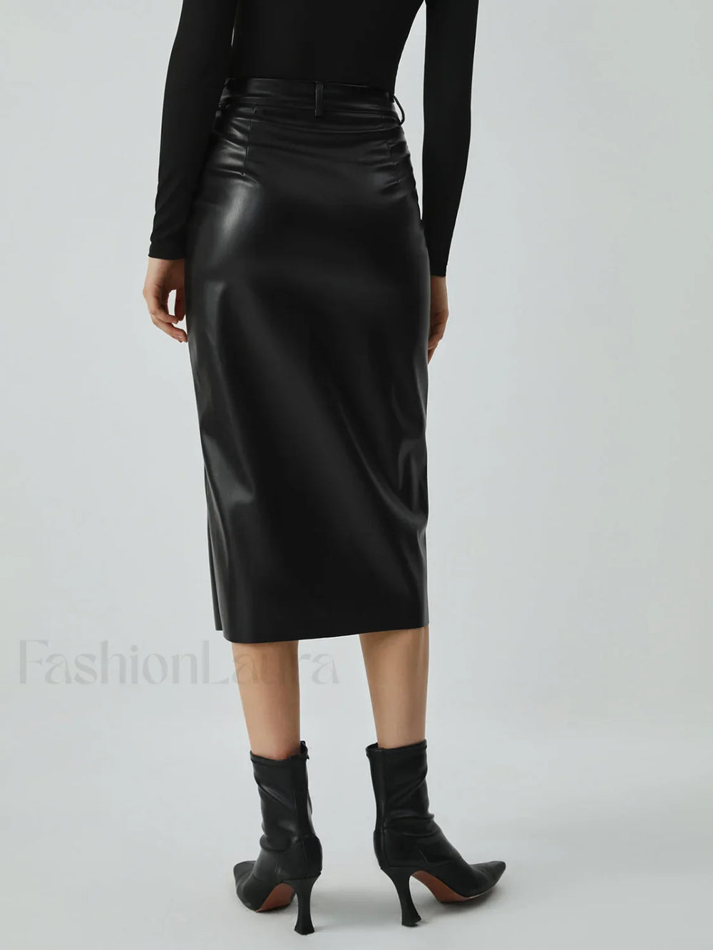 Faux Leather Graceful Pockets Midi Skirt Skirts