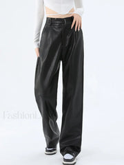 Faux Leather Graceful Straight Leg Pants Black / XS Pants