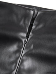 Faux Leather Ruched Trendy Slit Midi Skirt Skirts