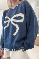Bow Jacquard Knit Pullover Sweater