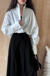 Stand Collar Deep V Layering Blouse