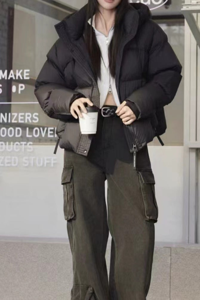 Cropped Hooded Insulated Puffer Jacket S / Black