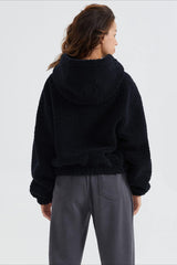 Fuzzy Hooded Zip Short Jacket