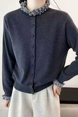 Ruffle Trim Contrast Cardigan Grey / One Size