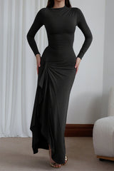 Slim Fit Pleated Long Sleeve Maxi Dress