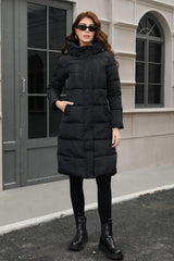 Plus Size Hooded Longline Puffer Coat Black / S coats